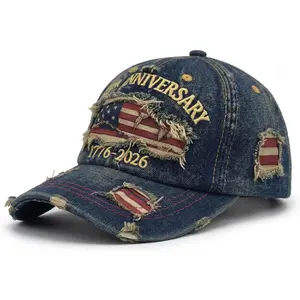 USA 250th Anniversary Hat, Adjustable 250th Anniversary Printed Patriotic Baseball Caps, Tribute Retro Washed Hat