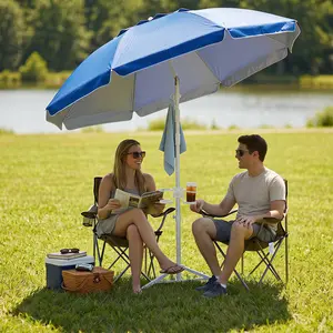 Portable Umbrella with Base Stand, UPF 50+ Outdoor Sun Shade Umbrella with Carry Bag, Built-in Hook & Cup Holders, Adjustable Instant Sun Protection for Game, Sports, Backyard, Patio, Camping, Beach, Fishing, Royal Blue, #Summervibes