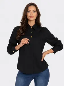 Elegant Gold Button Black Blouse