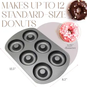 Premiere Donut Pan for Baking Nonstick 12.5 x 8.5” Doughnut Pan with 6-Doughnut Molds Steel Donut Trays Make Perfect Bagels and Cake Donuts Pack of 2