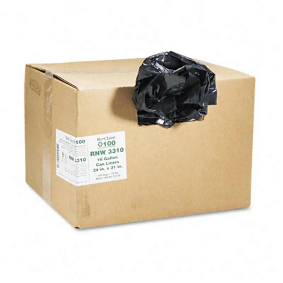 212 MAIN ReClaim Heavy-Duty Can Liners, 16-Gal Flat Bottom Trash Bags, Sturdy 0.65mil Plastic, 24x31 in, Black, 500 Pcs, Garbage Bags, Sturdy Trash Bags