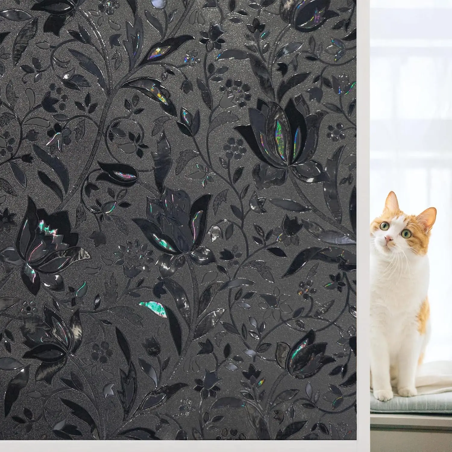 Blackout Window , 100% Light Blocking Removable Privacy Window Cover, Stained Glass Windows Tint for Home, Static Cling Room Darkening Windows Stickers (Black Tulip, 17.5" x 78.7")