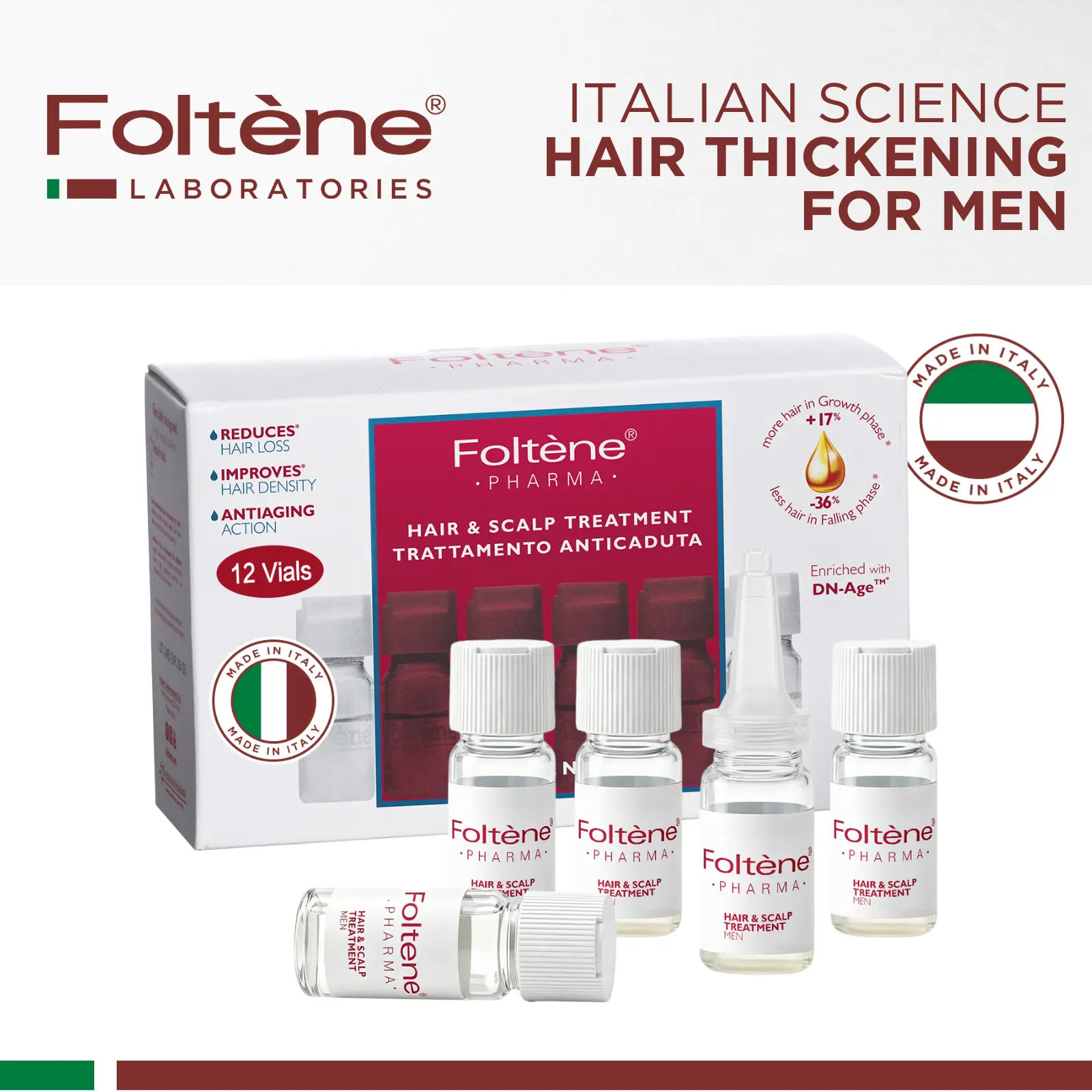 Scalp Treatment for MEN - Made In Italy, DHT Blocker with Biotin & Patented Scalp Technology, Clinically proven for men's genetic hair shedding, 6 weeks supply