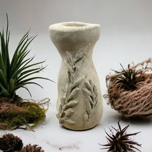 Cement Vase, Leafy Branches, Lightweight Concrete, Aircrete