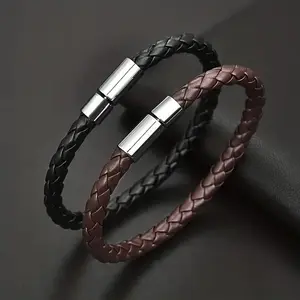 Men's Vintage Weave Glove Set Handicraft Weaving PU Leather Brace Multifunctional Daily Wearing Accessories