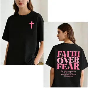 Faith Over Fear 2 Side Print Graphic Tees - Vintage  Urban Streetwear For Fashion Lovers - Stylish Casual Gym/Everyday Wear With Minimalist Bold Slogan & Soft Comfort-Unisex Women & Men'S Campus Daily Wear