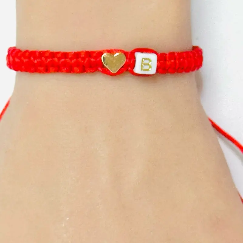 Initial Heart Red String Macrame Bracelets - A-Z Letters, Adjustable Sliding Knot, Fashionable Heart Shaped Bracelet, Jewelry Accessory for Female, Male Daily Wear