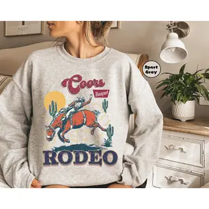 Coors Rodeo Sweatshirt, Western 90s Cowboy Hoodie, Retro Rodeo Outfit, Wildwest Cowboy Clothing, Graphic Western Hoodie, Cowboy Outfit Gifts Top Classic Cotton Sweatshirtrt And Elegance Hoodie