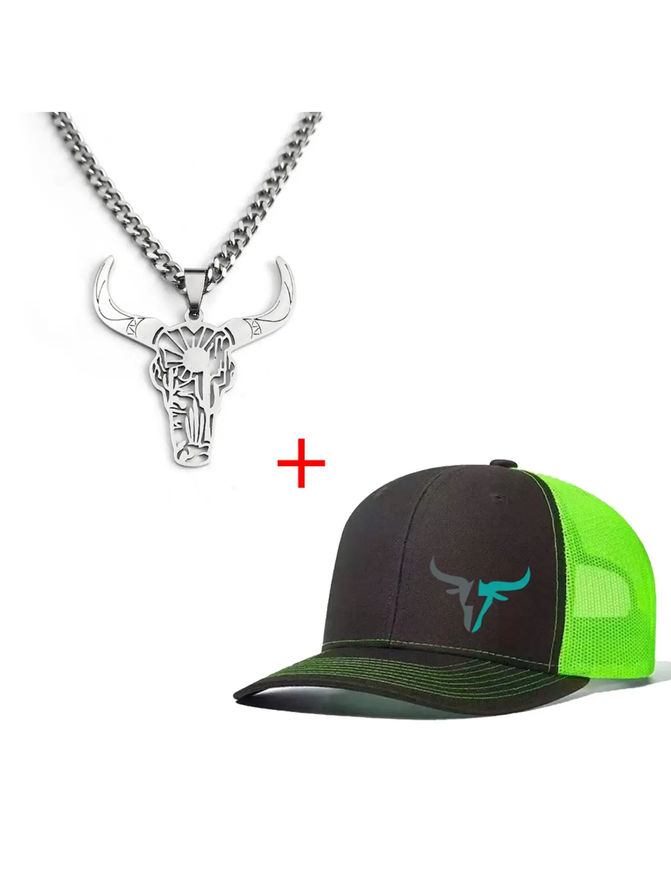 Unisex Bull Head Cow Tag Necklace & Baseball Cap Set, Casual Fitted Design, All-Season Wear, Ideal for Men & Women, Perfect for Daily Fashionable Jewelry Accessories