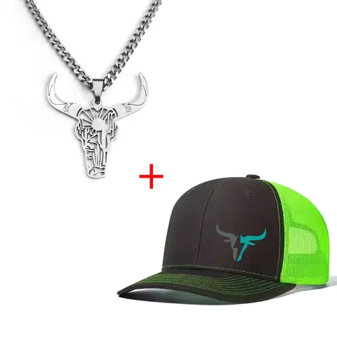 Unisex Bull Head Cow Tag Necklace & Baseball Cap Set, Fashionable Accessory, Casual Fitted Design, All-Season Wear, Ideal for Men & Women, Perfect for Daily