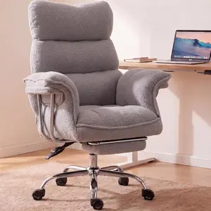 [Summervibes] Big and Tall Office Chair, Ergonomic Desk Chair with Thick Cushion, Wide Seat & Armrests Computer Gaming Chair,High Back Reclining Teddy Fleece Criss Cross Chair with Foot Rest for offices, living rooms, and gaming spaces