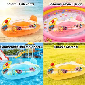 Tropical Fish Print Inflatable Pool Float, Colorful Marine Life Print, Interactive Steering Wheel Design, Thickened PVC, Fun Summer Water Play, Inflatable Pool Floaters