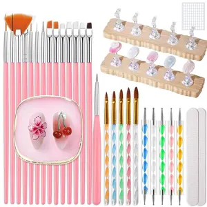 38Pcs Nail Art Brushes Set: Nail Art Tools with Nail Stand Holder, 15Pcs Nail Design Brushes, 5Pcs Dotting Tools, 5Pcs Sculpting Brushes, Resin Palette, Nail File for Painting Nails