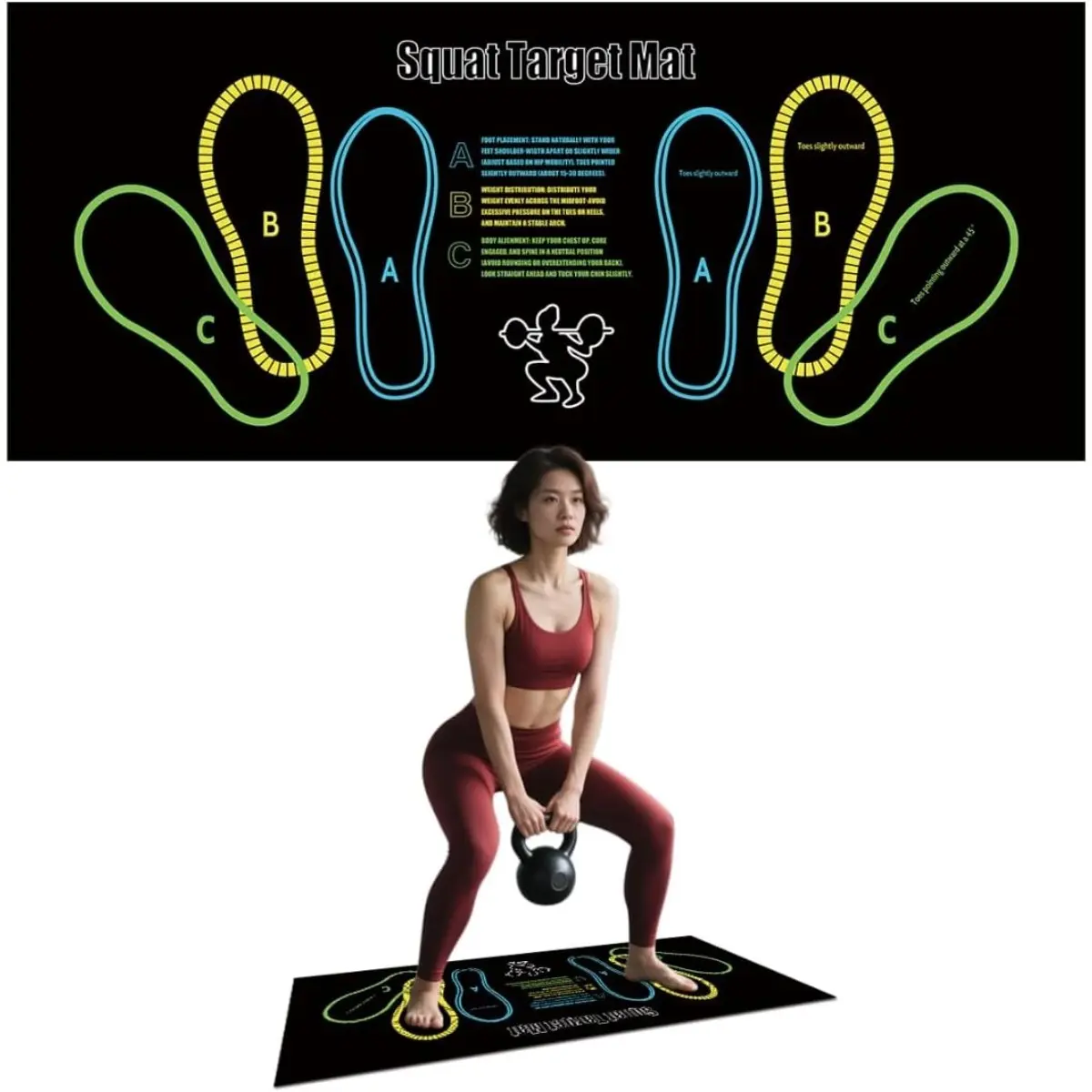 Squat Guide Mat Exercise Mat with Position Markers for Leg Ab Workouts Knee Protection Non Slip Surface Portable Home Gym Equipment for Men and Women
