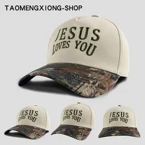 “Jesus loves you” unisex cotton cap, vintage-style embroidered trucker cap symbolizing Jesus’ blessing—the best baseball cap, a Christian hat suitable for all seasons, fashionable and trendy; wear it and become one of Jesus’ most devout followers.