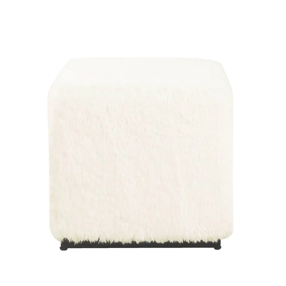 Cube Ottoman White Faux Fur - HomePop