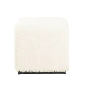Cube Ottoman White Faux Fur - HomePop