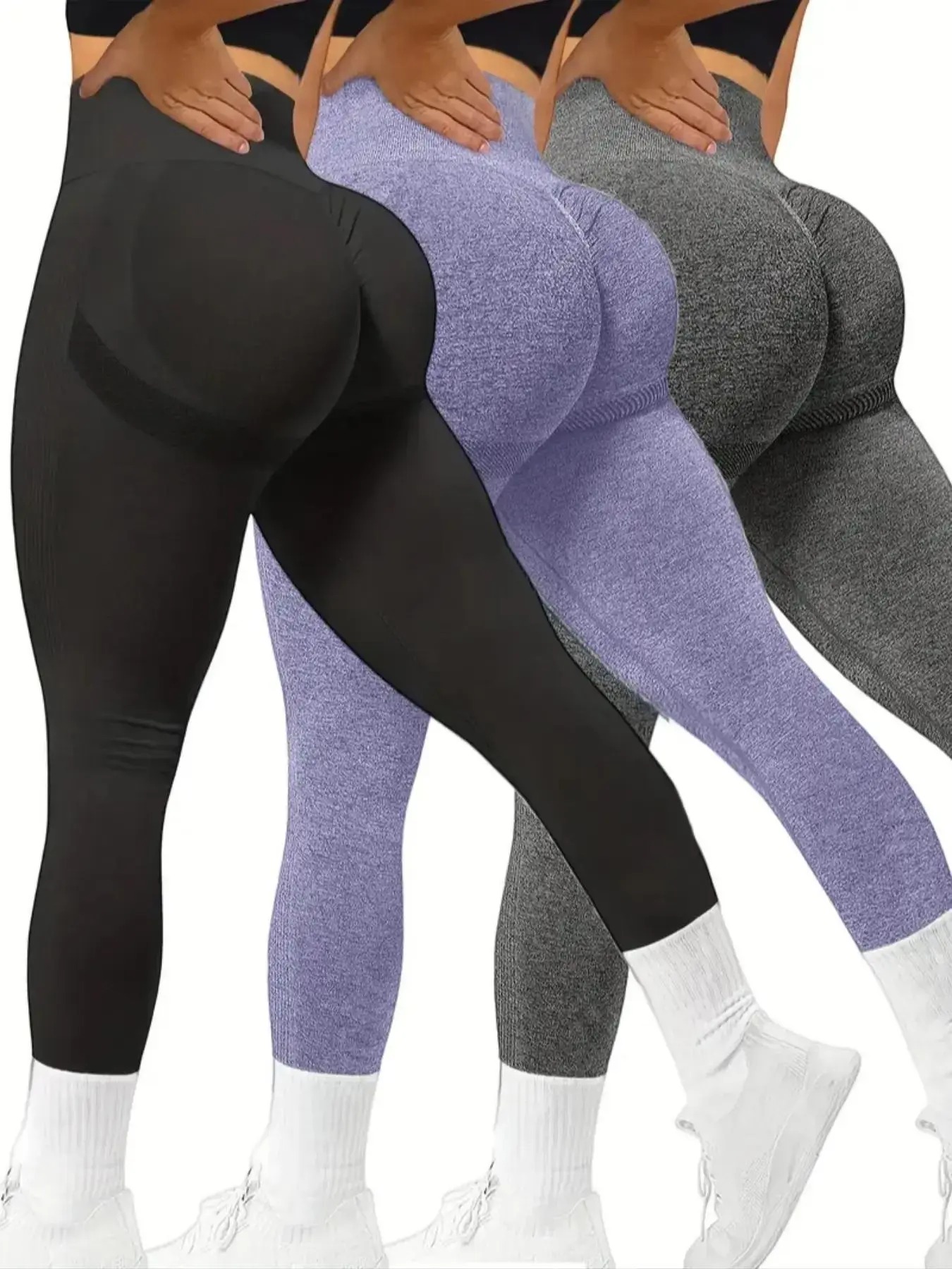 Sporty Women's Solid Color Ruched High Waist Sports Leggings, High Waist Activewear Bottoms, Sporty Comfy Breathable Skinny Pants for Yoga Gym Workout Running, Ladies Sportswear for All Seasons