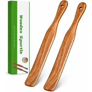 2 Pack Wooden Spurtle for Sourdough Starter, Mixing, Reaching Bottom of Jar, Dough Whisk, Long Handle Jar Spatula, Spurtles Kitchen Tools Teak  Kitchen Utensils kit for Baking, Cooking