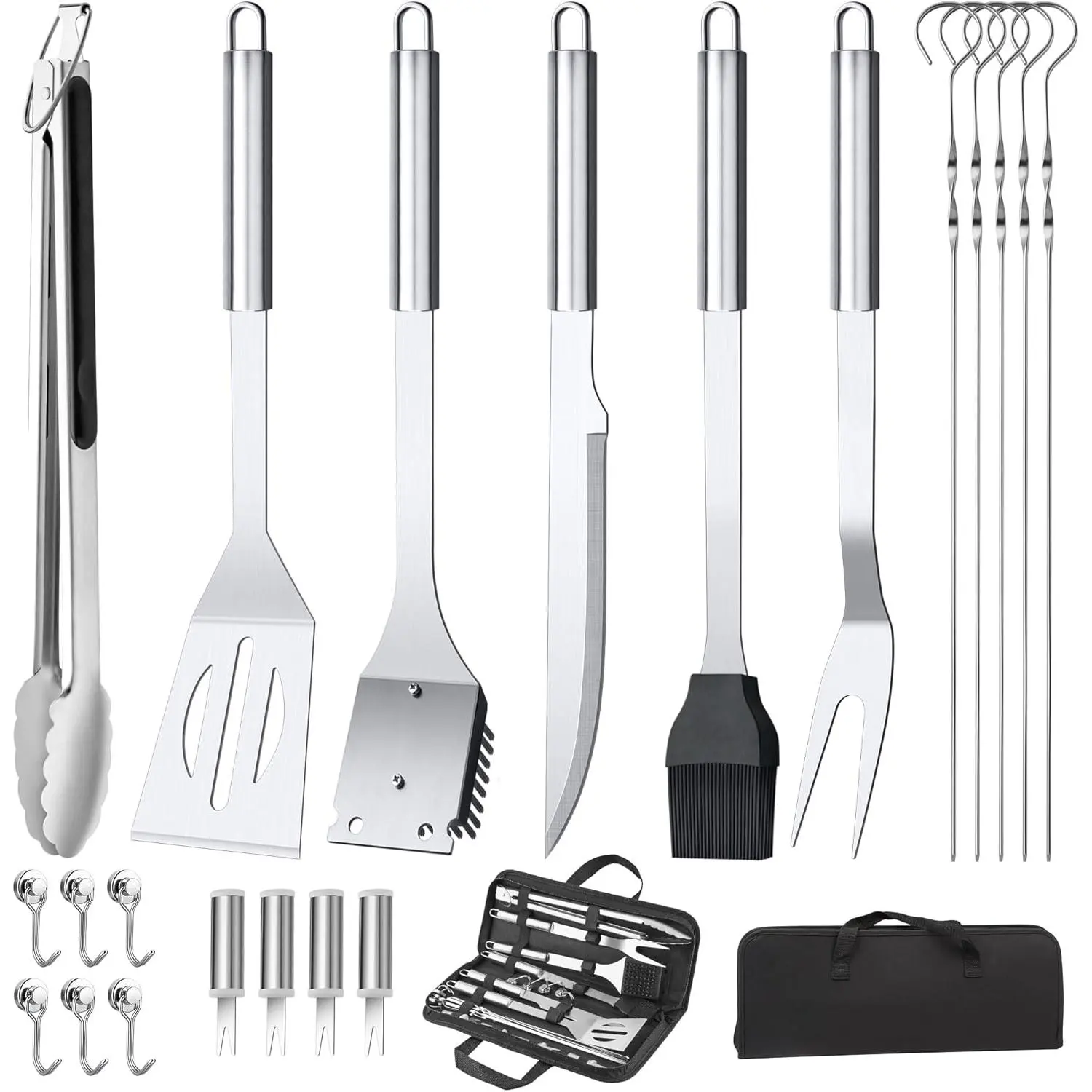 BBQ Accessories Grill Tools Set,Stainless Steel Barbecue Grill Accessories for Outdoor Grill,Barbecue Utensils Grilling Accessories Grilling Gifts for Men,Father's Day/Christmas (Sliver-22PCS)