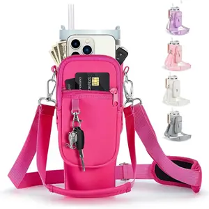 Water Bottle Carrier Bag for Stanley Cup 40/30oz with Phone Holder Pockets,Neoprene Water Bottle Cross-body Bag with Adjtable Shoulder & Hand Strap Stanley Cup Accessories