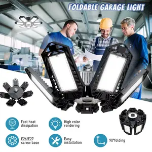 Folding Garage Lighting 120W LED Light E26 E27 Ceiling Lamp UFO Deformable Bulb for Workshop Bright Efficient Illumination