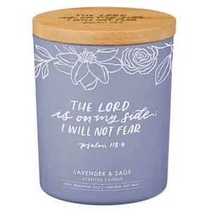 I Will Not Fear Lavender and Sage Candle in a Glass Jar - Psalm 118:6 Bamboo Decor