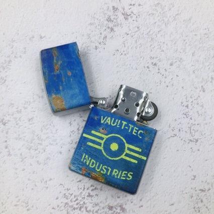 Vintage Distressed Lighter with Vault-Tec Industries Logo and Rusty Blue Finish
