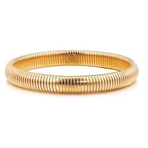 Gold Bangles for Women Chunky Stretch Bangle Bracelets Set 18K Gold Plated Stainless Steel Link Chain Flexible Wide Wristband Jewelry