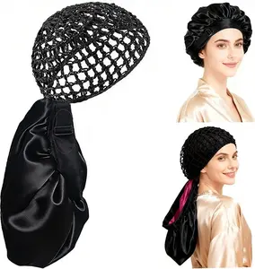 2026 Upgraded 2 In1 Silk Press Wrap Cap Bonnet Reversible, Double Layered Satin Bonnet with Adjustable Tie, Sleeping Hair Wrap for Curly, Natural and Long Braided Hair