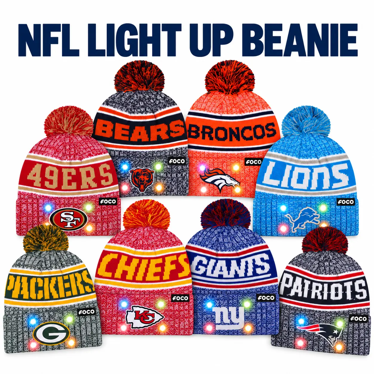NFL Officially Licensed Team Color Warm Light up Pom Beanie NFL Officially Licensed Team Color Warm Light up Pom Beanie