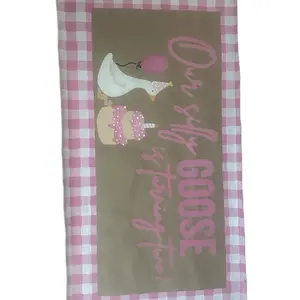 Our Silly Goose Brand Hand Painted Paper Banner Custom Design 3x6 Feet Kraft Paper Pink Gingham Design Hangable with Tape or Sticky Tack