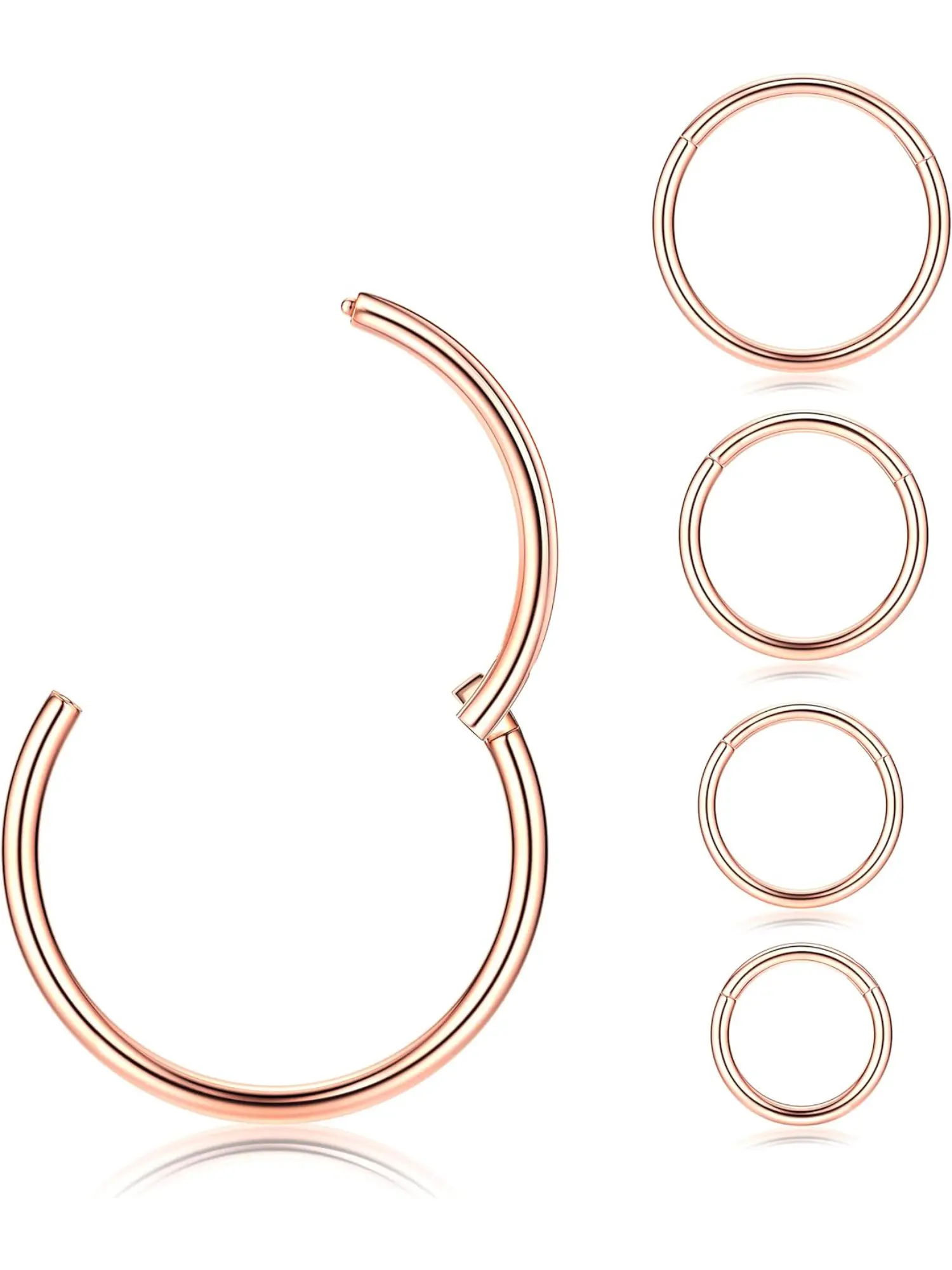5Pcs G23 Titanium Nose Rings Hoops 20G 18G 16G Clicker Hinged Piercing Hoop Body Piercing Rings for Septum Cartilage Daith Rook Lip Tragus Helix Conch Ear Lobe Earrings Hypoallergenic Nose Piercing Jewelry Women Men 6/7/8/9/10mm