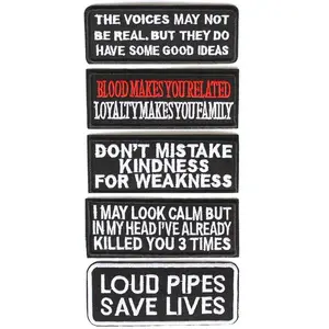 Bundle 5 Pieces - Mistake Kindness Blood Loyalty Voice not Real Look Calm Loud Pipes Biker Saying Patch Sew Iron on