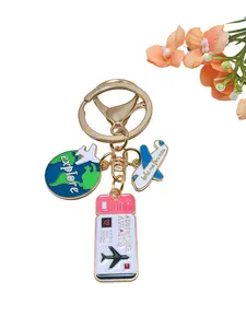 Creative Travel Luggage Tag Alloy Couple Keychain Backpack Hanging Accessory Tourism Souvenir Gift, Unisex Fashionable Design