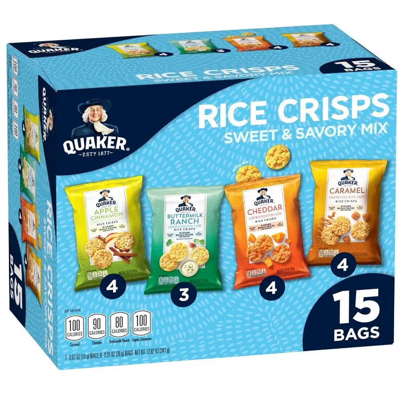 Quaker Rice Crisps, 4 Flavor Sweet and Savory Variety Mix, 15 count