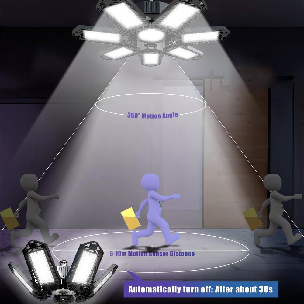 LED Garage Light Deformable Ceiling Light with Adjustable Panels, Ultra-Bright Garage Lighting Fixture for Warehouse, Shop & Industrial Use