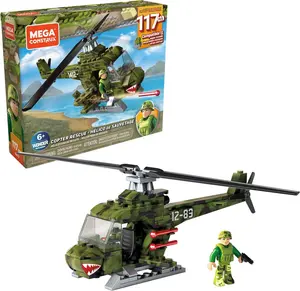 Mega Construx Copter Rescue Toy Helicopter Building Set with Working Propeller Launcher & 3 Projectiles Compatible with Other Brands 117 Pieces for Ages 5+