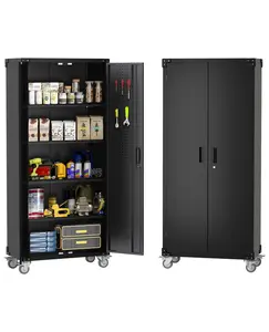 Garvee Garage Storage Cabinet 72 Inches High, 600 Pounds Capacity, Metal Tool Cabinet with Magnetic Lock, 4 Shelves and Adjustable Wheels, Steel Storage