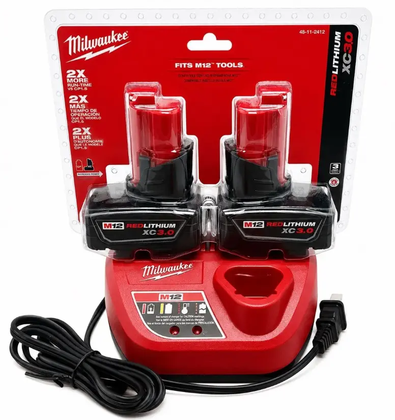 48-11-2412 with 48-59-2401 M12 2 Pack 3.0 Ah XC Batteries with M12 Charger