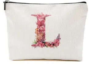 Initial Makeup Bag Personalized Cosmetic Bag Monogrammed Gifts for Women Grandma Teacher Travel Organizer Zipper Pouch Teacher Gifts Mothers Day Birthday Bridal Shower Gifts, Pink Letter L