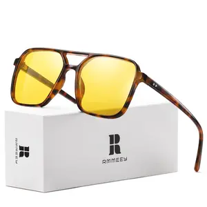 Rmmeey Night Vision Driving Glasses for Women 70s Aviator Sunglasses Double Bridge Anti Glare Glasses