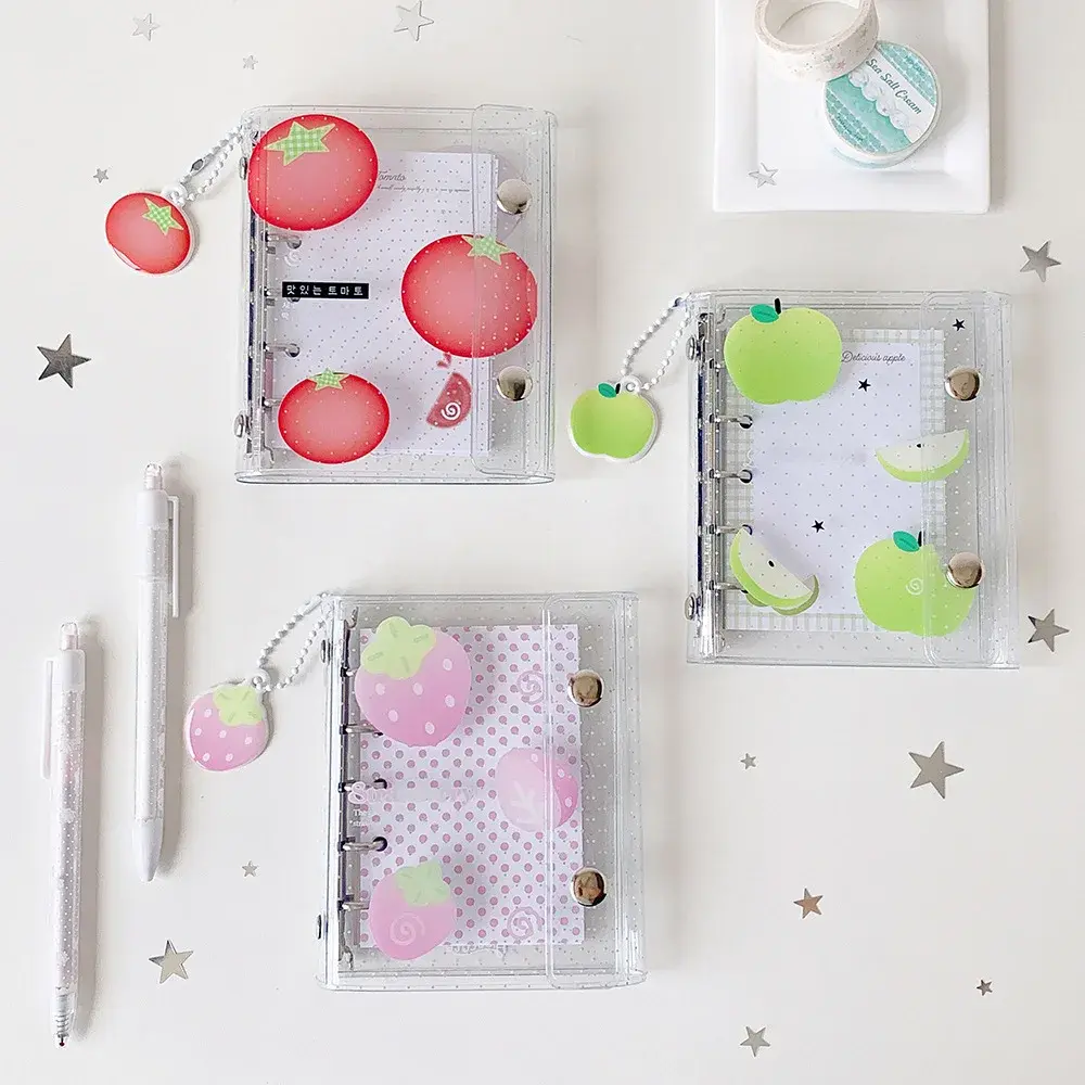 1pc Simple Transparent PVC M5 Loose leaf Notebook Student Stationery Cute Cartoon Fruit Girl Handbook Diarybook Kids Reward Gift
