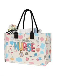 Nurse Printed Large Capacity Storage Tote Bag, Super Size Organizer with Durable Handle, Space Saving Multi-Purpose for School, Travel, Shopping, College Tote Bag