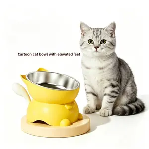 Stainless Steel Tilted Cat Bowl, Anti-Tip Elevated Pet Feeder for Cats, Neck Protective Design