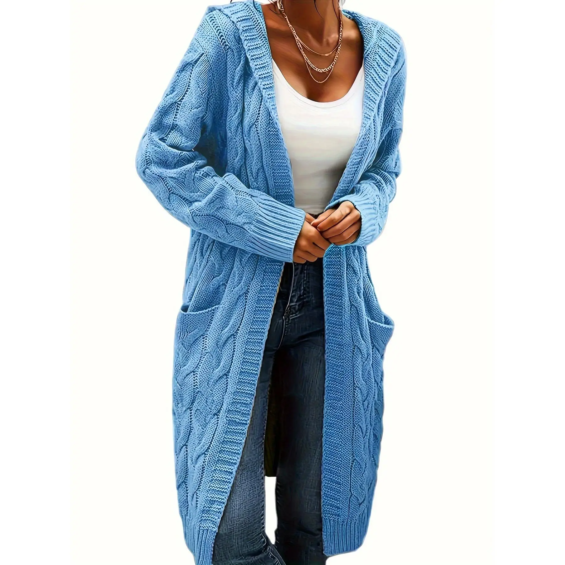 Soft Cardigan Sweater for Women - Casual Long Sleeve Beige Knitwear with Pockets | Polyester Tops for Fall/Winter | XP30957 Fabric Womenswear