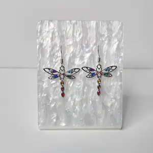 #279 Silvery Dragonfly with Rainbow Stones and Rose Golden Heart Earrings, Casual, Spring, Summer, Alloy