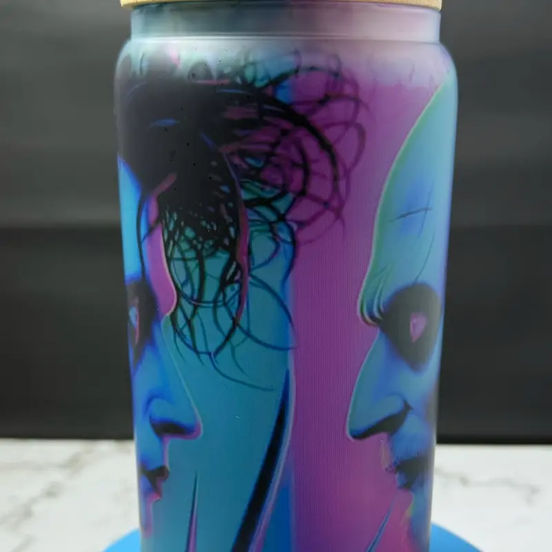 Beetlejuice versus Edward Scissorhands 16oz Glass Tumbler with Glass Straw - Unique Design for a Stylish Drink - Bottle, Drinkware