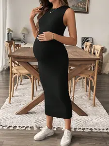 Sleeveless Solid Color Simple Stylish Maternity Dress, Suitable For Summer