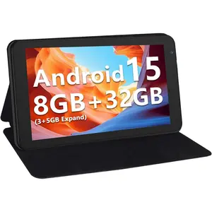 7 Inch Android 15 Tablet with Case, 8GB RAM, 32GB Storage (1TB Expandable), 5G WiFi, 1024x600 IPS HD LCD Display, 3500mAh Battery, Dual Camera, Type-C Port, Portable Wireless Bluetooth Card, Black